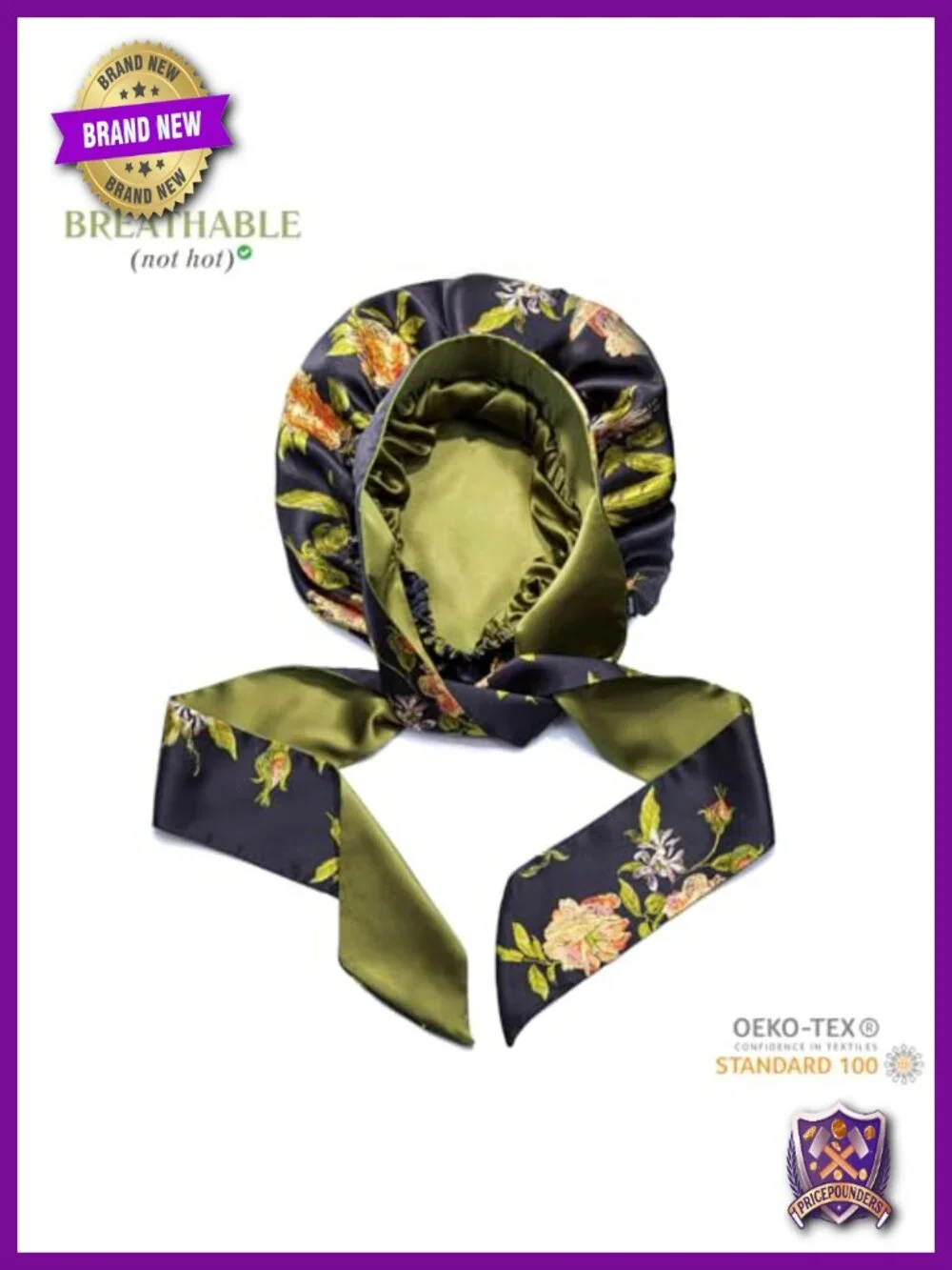 100% Pure Mulberry Silk Hair Bonnet with Ties Reversible Hair Protection